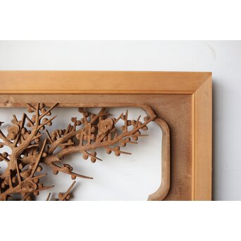 在銘 四君子 井波彫刻欄間 2枚1組　R0198 