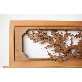 在銘 四君子 井波彫刻欄間 2枚1組　R0198 