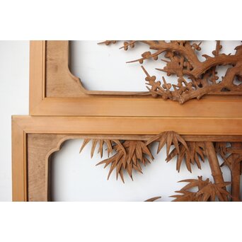 在銘 四君子 井波彫刻欄間 2枚1組　R0198 