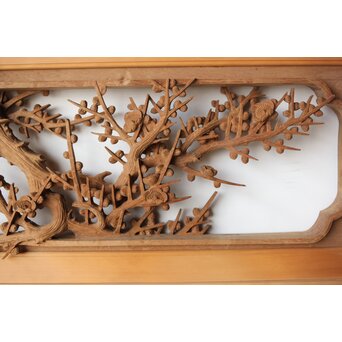 在銘 四君子 井波彫刻欄間 2枚1組　R0198 