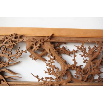 在銘 四君子 井波彫刻欄間 2枚1組　R0198 