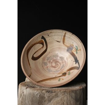 江戸時代 古武雄 鉄絵緑彩松文 大鉢　P341 