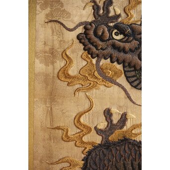 明治刺繍 昇龍降龍 二曲屏風　U292 
