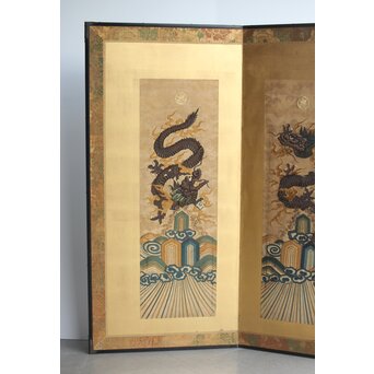 明治刺繍 昇龍降龍 二曲屏風　U292 