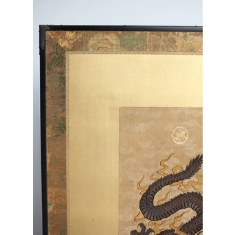 明治刺繍 昇龍降龍 二曲屏風　U292 