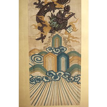 明治刺繍 昇龍降龍 二曲屏風　U292 