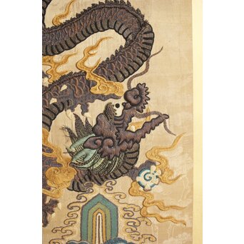 明治刺繍 昇龍降龍 二曲屏風　U292 