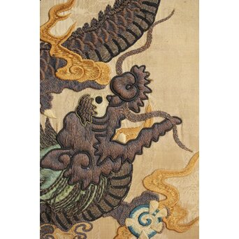 明治刺繍 昇龍降龍 二曲屏風　U292 