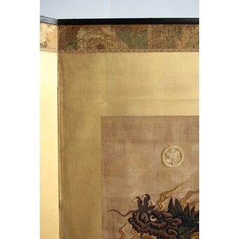 明治刺繍 昇龍降龍 二曲屏風　U292 