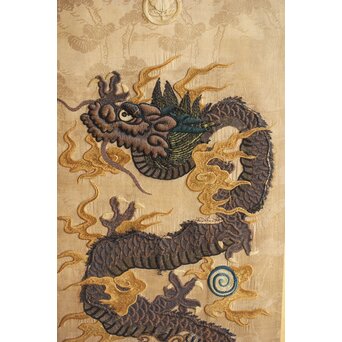 明治刺繍 昇龍降龍 二曲屏風　U292 