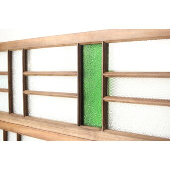 多種ガラス 細分割 緑色ガラス欄間 2枚1組　R0201Y 