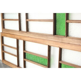 多種ガラス 細分割 緑色ガラス欄間 2枚1組　R0201Y 