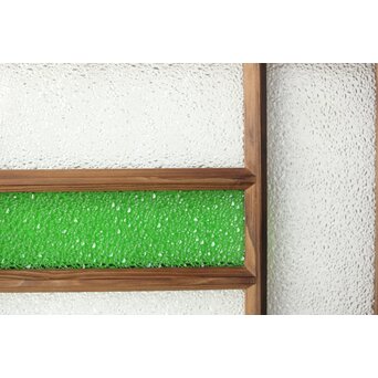 多種ガラス 細分割 緑色ガラス欄間 2枚1組　R0201Y 