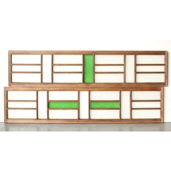 多種ガラス 細分割 緑色ガラス欄間 2枚1組　R0201Y