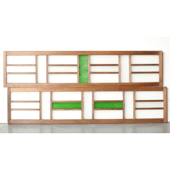 多種ガラス 細分割 緑色ガラス欄間 2枚1組　R0201Y 