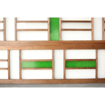 多種ガラス 細分割 緑色ガラス欄間 2枚1組　R0201Y 