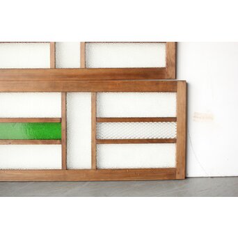 多種ガラス 細分割 緑色ガラス欄間 2枚1組　R0201Y 