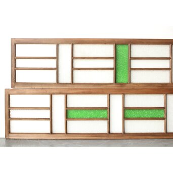 多種ガラス 細分割 緑色ガラス欄間 2枚1組　R0201Y 