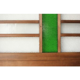 多種ガラス 細分割 緑色ガラス欄間 2枚1組　R0201Y 