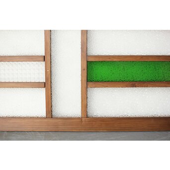 多種ガラス 細分割 緑色ガラス欄間 2枚1組　R0201Y 