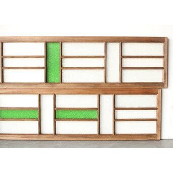 多種ガラス 細分割 緑色ガラス欄間 2枚1組　R0201Y 