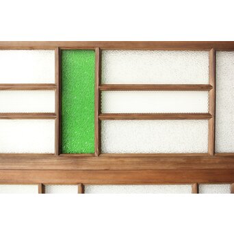 多種ガラス 細分割 緑色ガラス欄間 2枚1組　R0201Y 