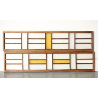 多種ガラス 細分割 黄色ガラス欄間 2枚1組　R0202Y