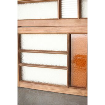 多種ガラス 細分割 黄色橙ガラス中型欄間 2枚1組　R0203Y 