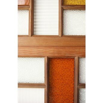 多種ガラス 細分割 黄色橙ガラス中型欄間 2枚1組　R0203Y 