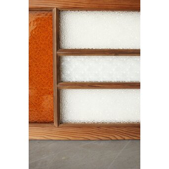 多種ガラス 細分割 黄色橙ガラス中型欄間 2枚1組　R0203Y 