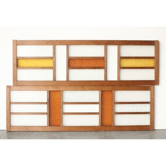 多種ガラス 細分割 黄色橙ガラス中型欄間 2枚1組　R0203Y 