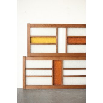 多種ガラス 細分割 黄色橙ガラス中型欄間 2枚1組　R0203Y 