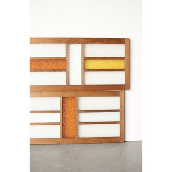 多種ガラス 細分割 黄色橙ガラス中型欄間 2枚1組　R0203Y 