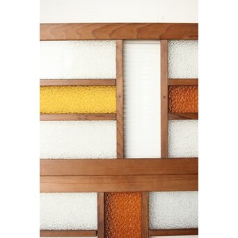 多種ガラス 細分割 黄色橙ガラス中型欄間 2枚1組　R0203Y 