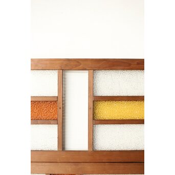 多種ガラス 細分割 黄色橙ガラス中型欄間 2枚1組　R0203Y 