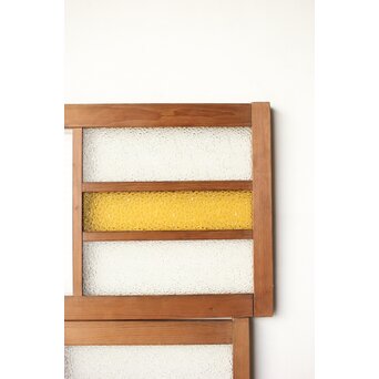 多種ガラス 細分割 黄色橙ガラス中型欄間 2枚1組　R0203Y 