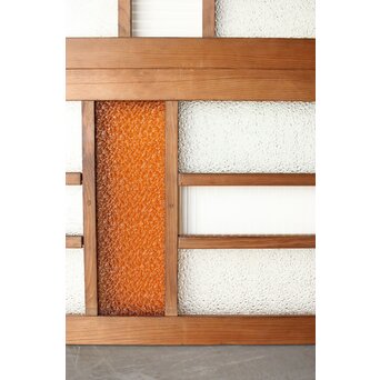 多種ガラス 細分割 黄色橙ガラス中型欄間 2枚1組　R0203Y 