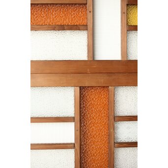 多種ガラス 細分割 黄色橙ガラス中型欄間 2枚1組　R0203Y 