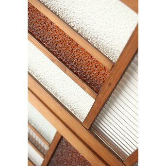 多種ガラス 細分割 黄色橙ガラス中型欄間 2枚1組　R0203Y 