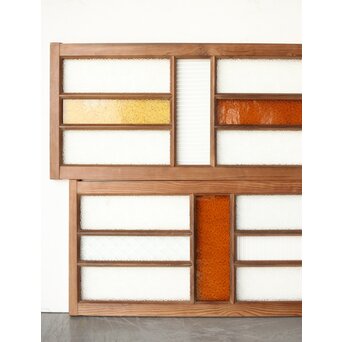 多種ガラス 細分割 黄色橙ガラス中型欄間 2枚1組　R0203Y 