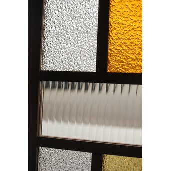 多種ガラス 細分割 黄色橙ガラス中型欄間 2枚1組　R0203Y 