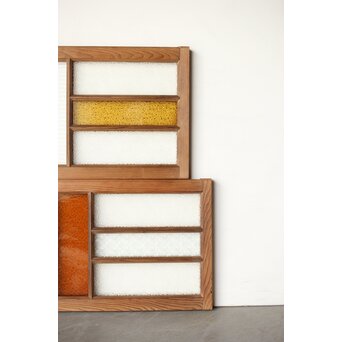 多種ガラス 細分割 黄色橙ガラス中型欄間 2枚1組　R0203Y 