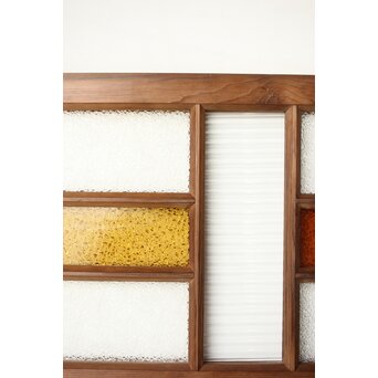 多種ガラス 細分割 黄色橙ガラス中型欄間 2枚1組　R0203Y 