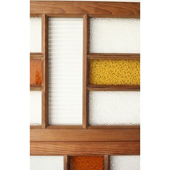 多種ガラス 細分割 黄色橙ガラス中型欄間 2枚1組　R0203Y 