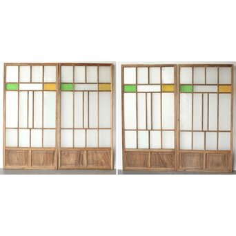 多種ガラス 細分割 緑黄色ガラス建具 4枚1組　GD0103Y