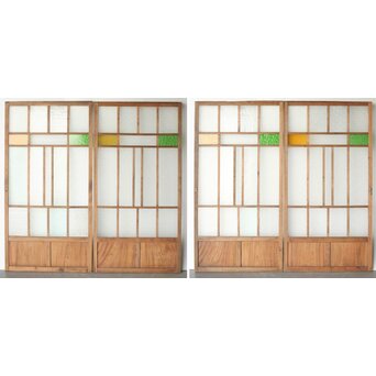 多種ガラス 細分割 緑黄色ガラス建具 4枚1組　GD0103Y 