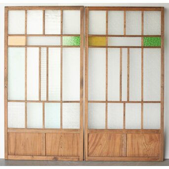 多種ガラス 細分割 緑黄色ガラス建具 4枚1組　GD0103Y 