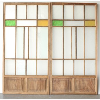 多種ガラス 細分割 緑黄色ガラス建具 4枚1組　GD0103Y 