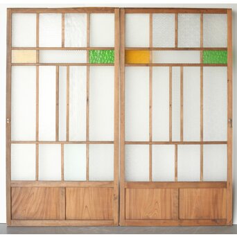 多種ガラス 細分割 緑黄色ガラス建具 4枚1組　GD0103Y 