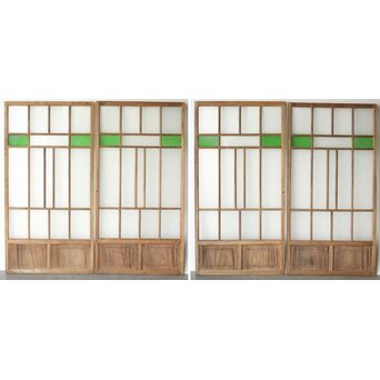 多種ガラス 細分割 緑色ガラス建具 4枚1組　GD0104Y
